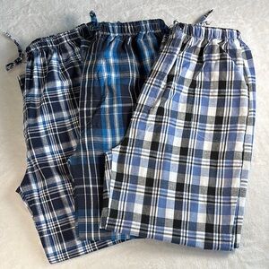 Mens Plaid Pajama Pants Bundle Lot 3 Pair Size L Drawstring Elastic Waist